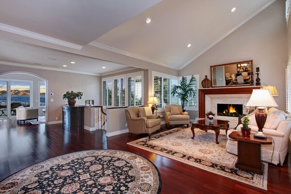 Living room with carpeted floors