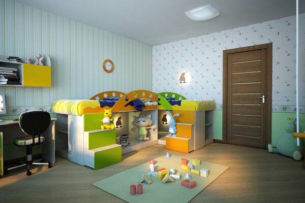 Diseño de la habitación de los niños con juguetes