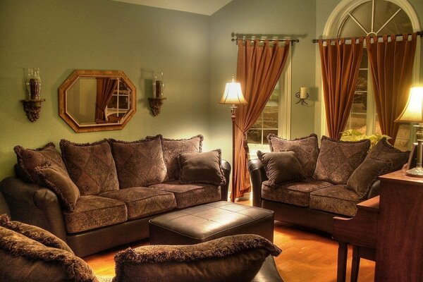 Classic-style room, brown furniture