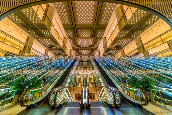 Colorful escalator in Japan