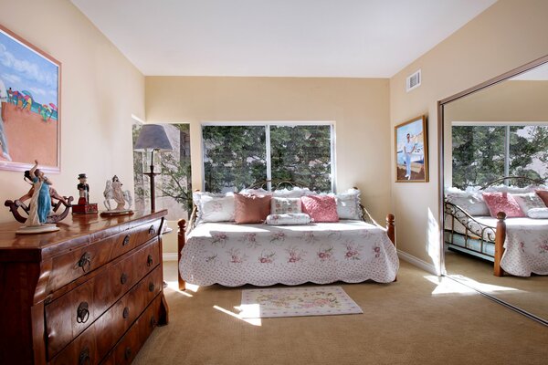 Bedroom interior in pastel colors