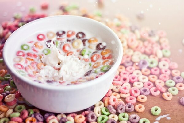 Ready delicious breakfast. rings with warm milk