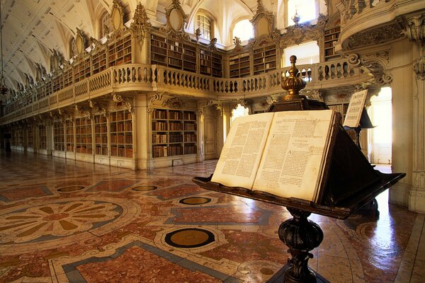 Luxury library with open books