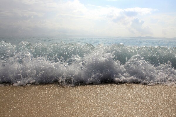 Vague de mousse de mer sur le rivage