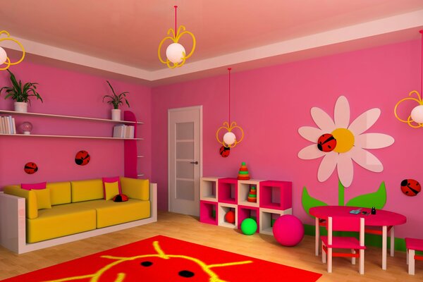 Interior de la habitación de los niños para la niña