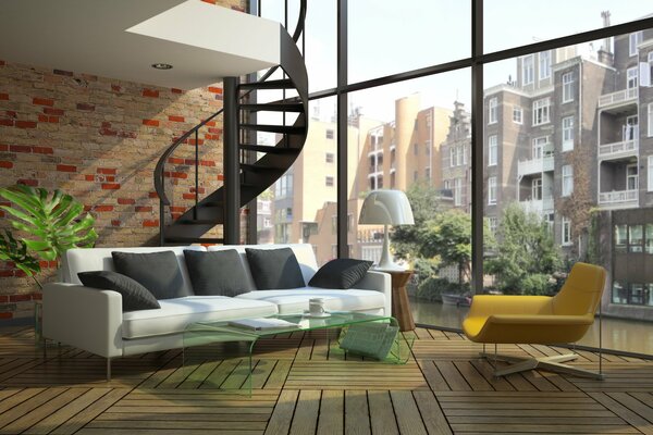 Modern loft with courtyard view