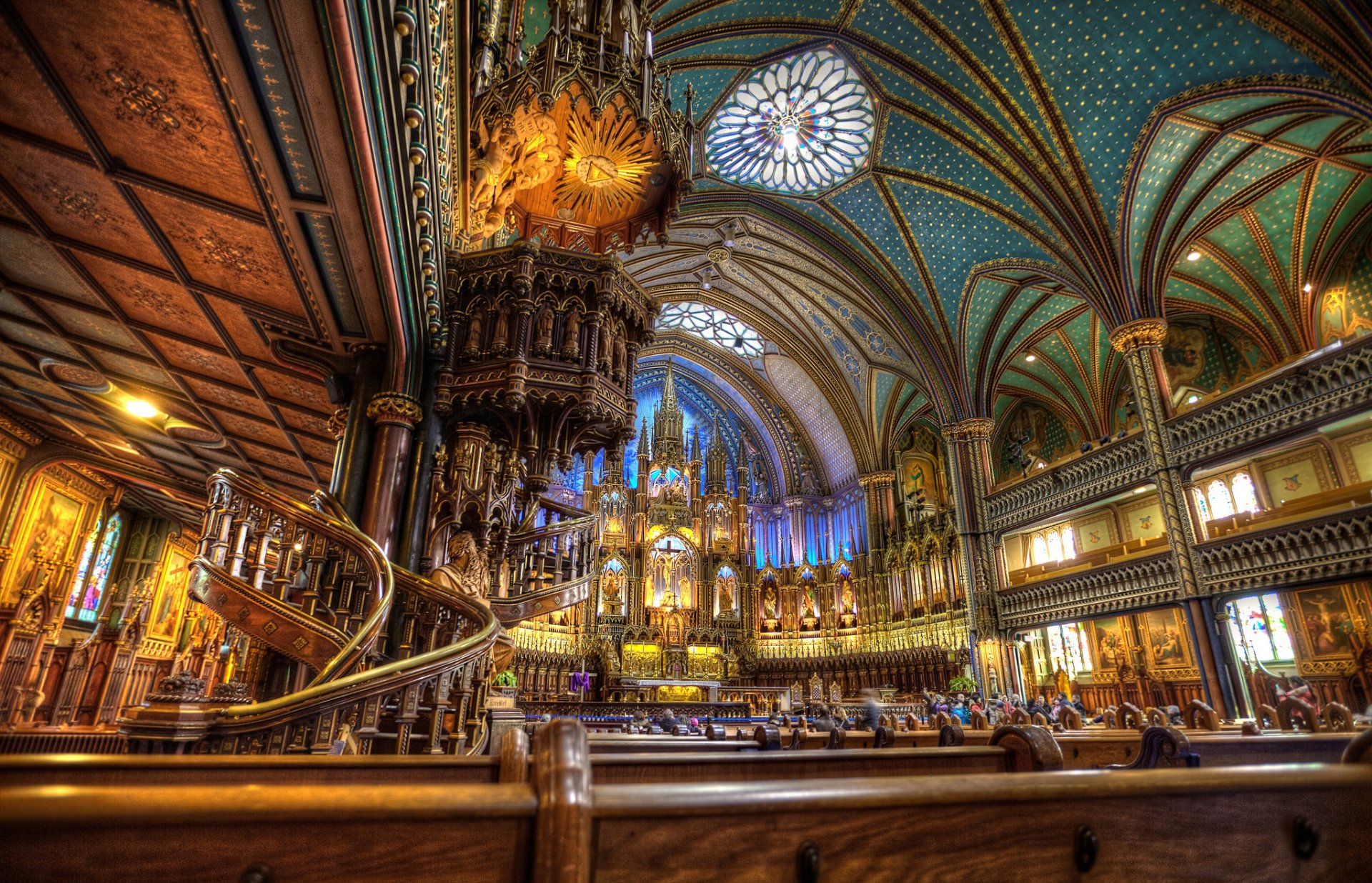 kathedrale unserer lieben frau von montreal basilika notre dame de montreal kanada kirche säule balkon religion kanzel