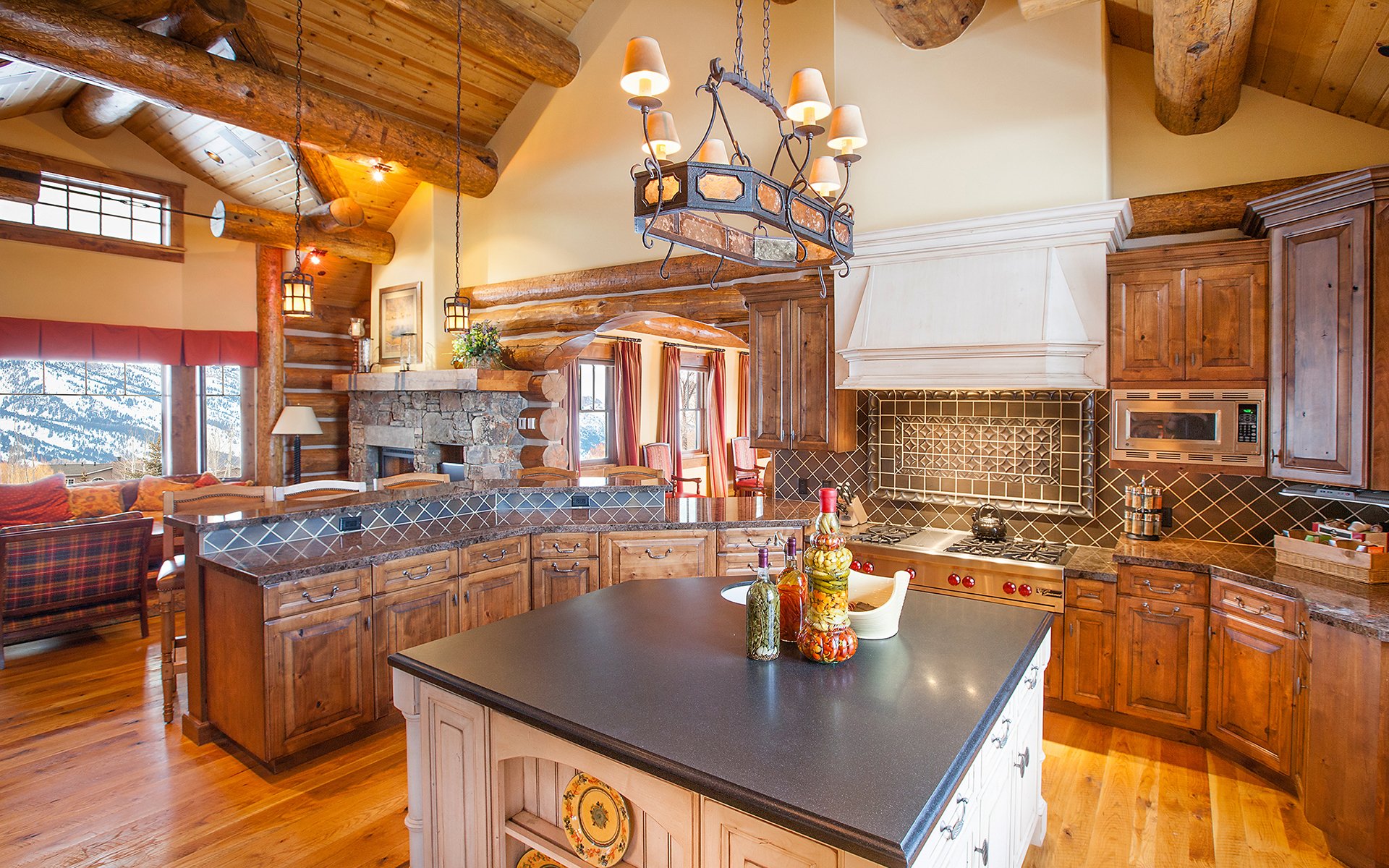 log home kitchen interior