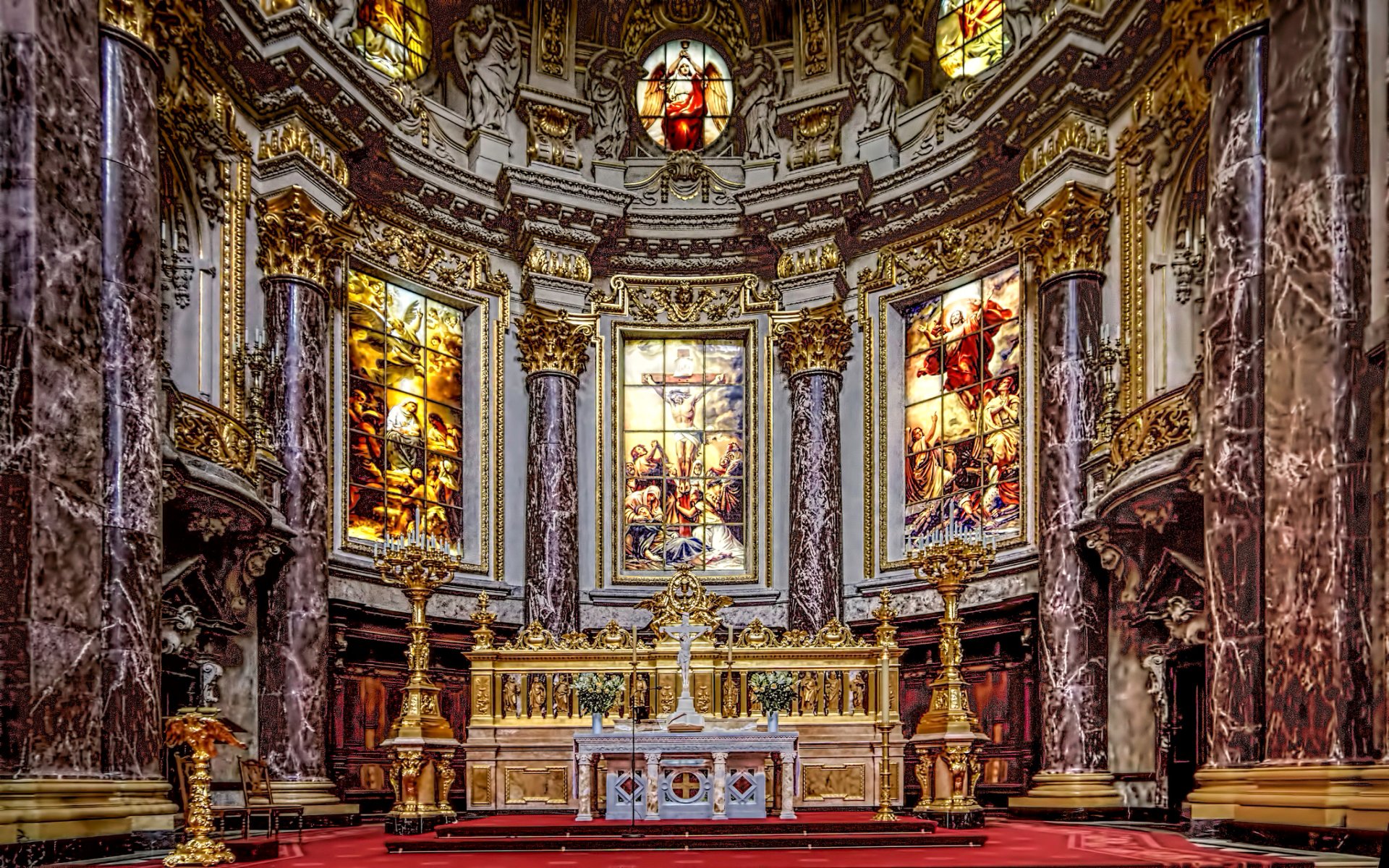 kathedrale glasmalerei altar religion berlin deutschland