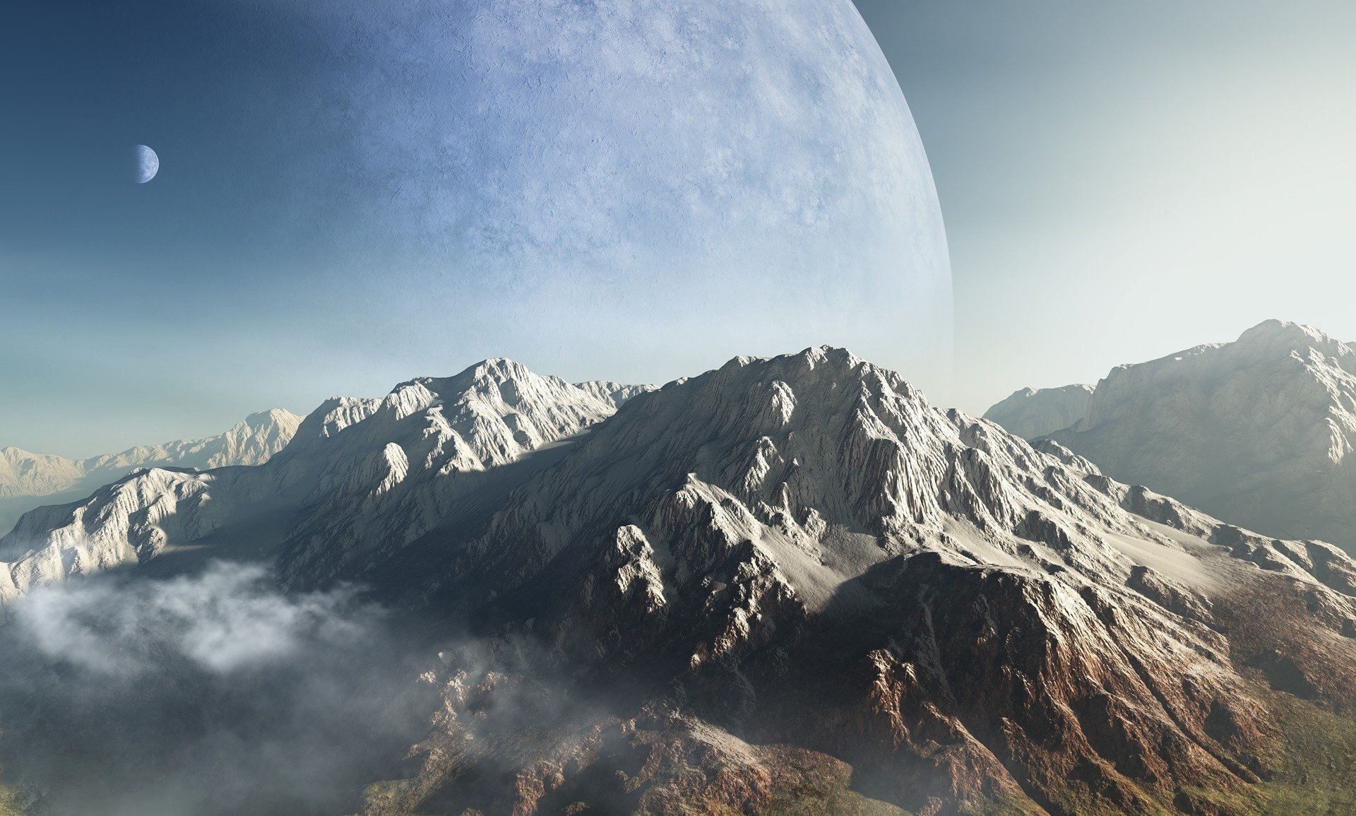 ridge height clouds art mountains planet peak