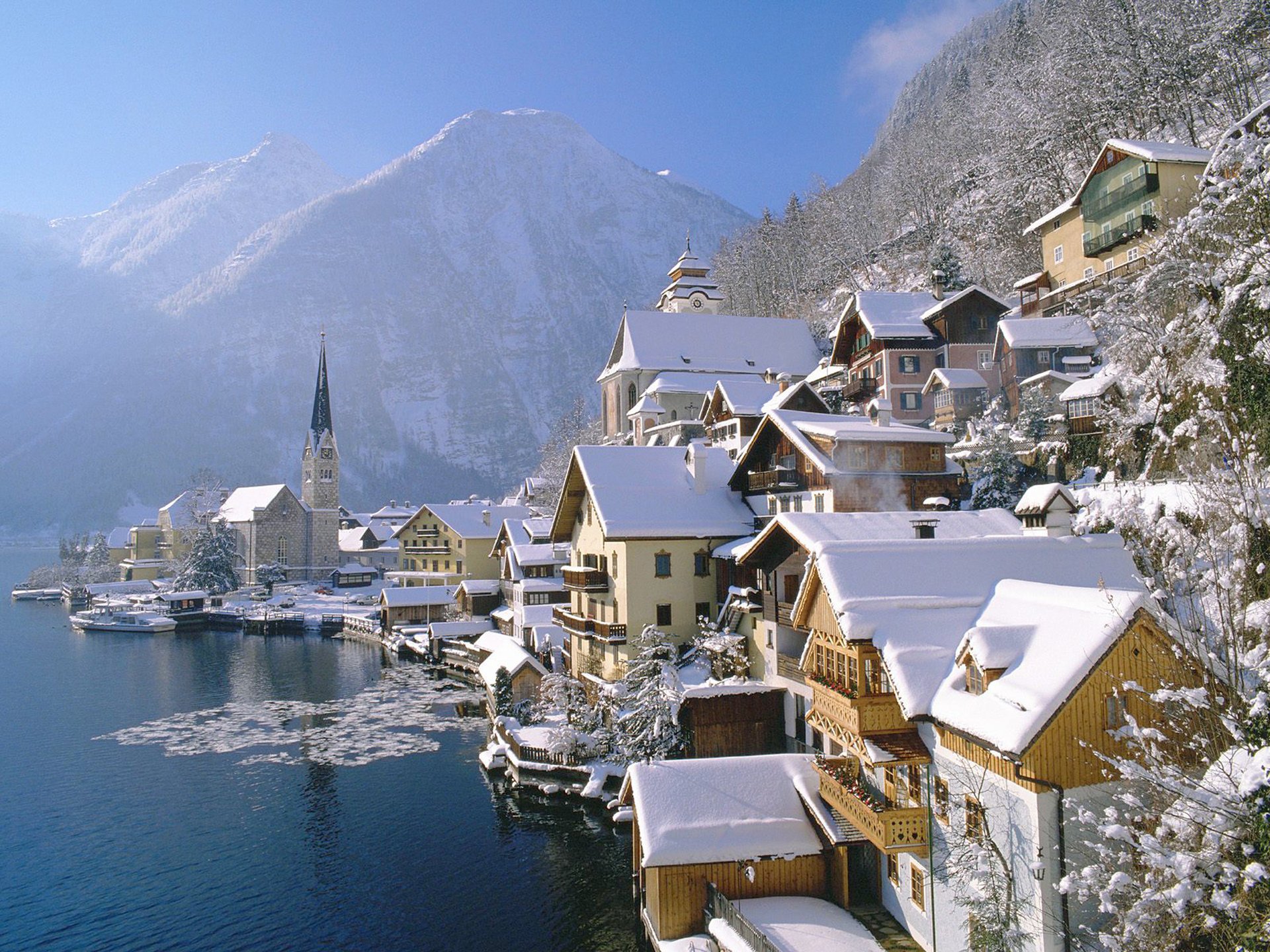 hallstatt hallstatt austria stadt land häuser österreich winter