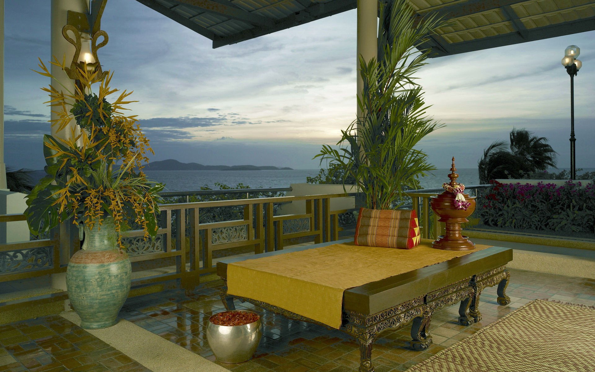 verandah table asia sky mountain landscape