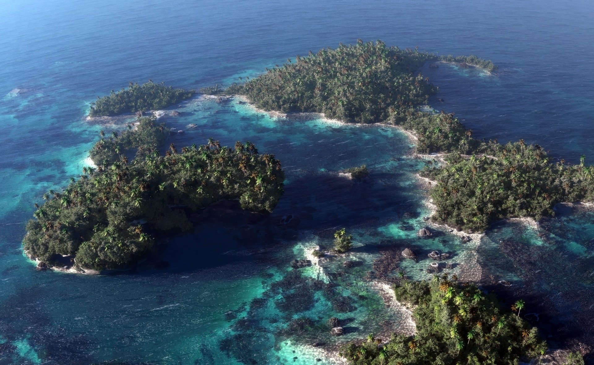 arrecife palmeras klontak océano mar islas árboles arte