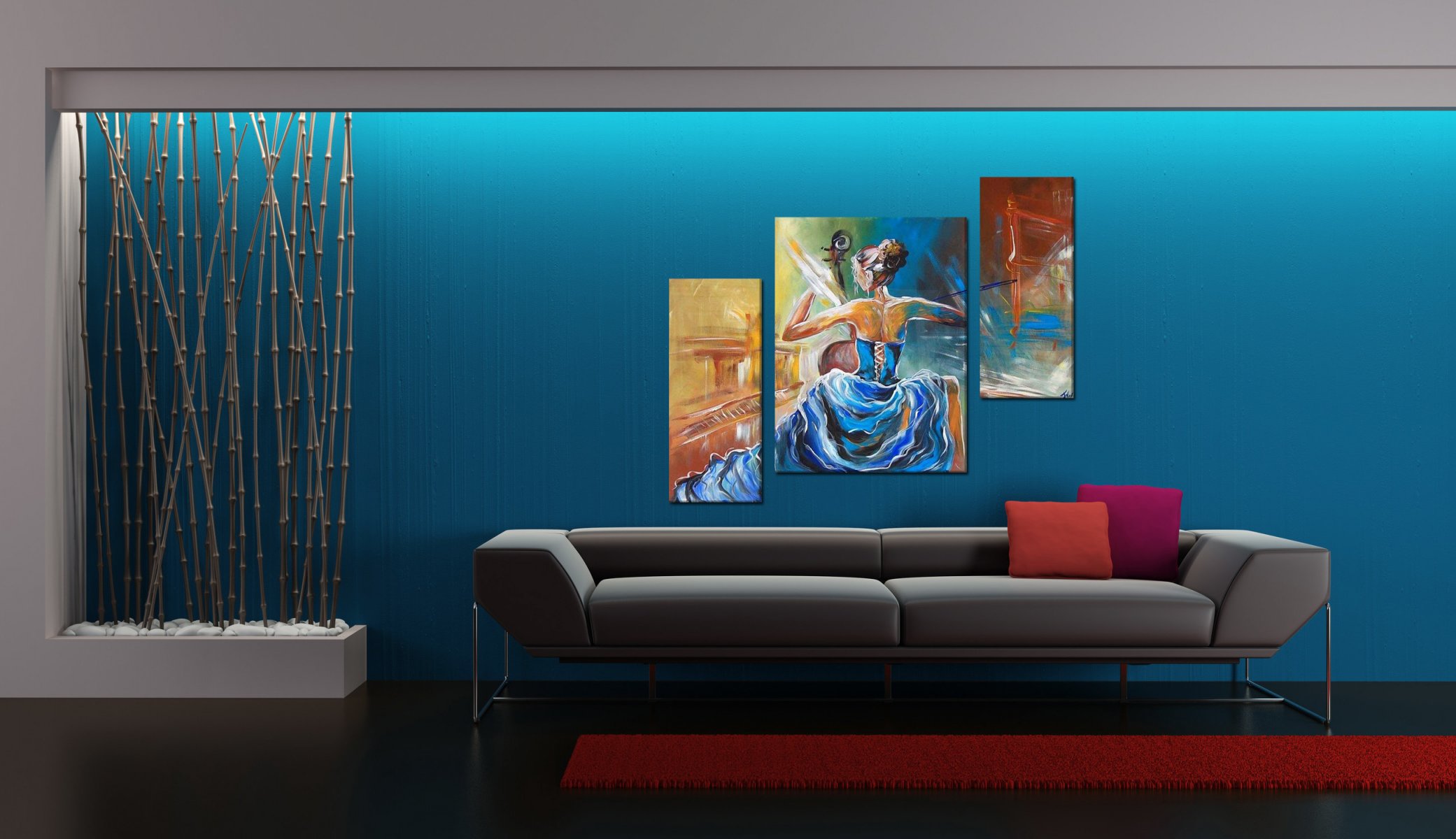 interior style design sofa painting bamboo