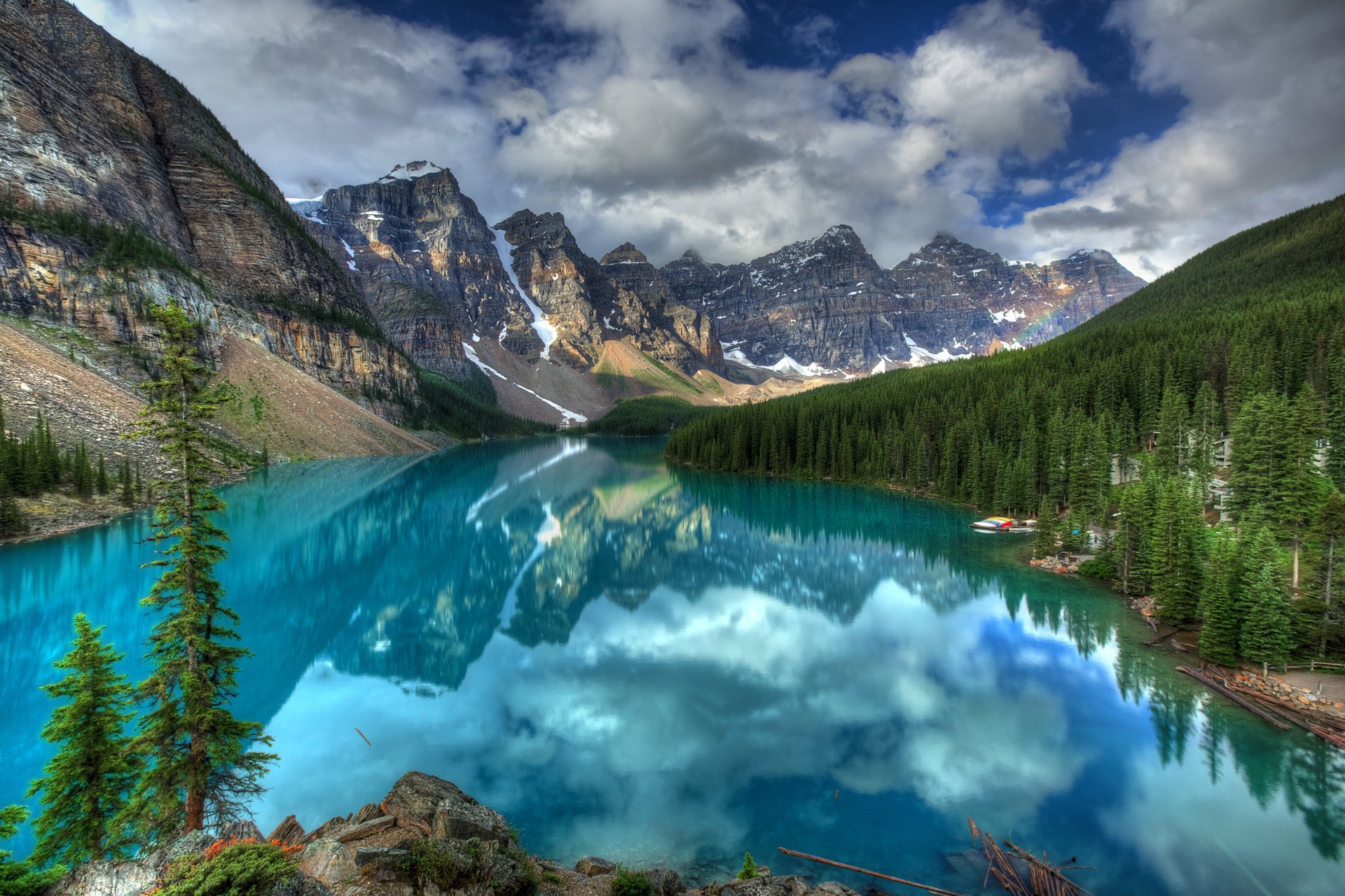 mountains canada forest lake clouds the sky