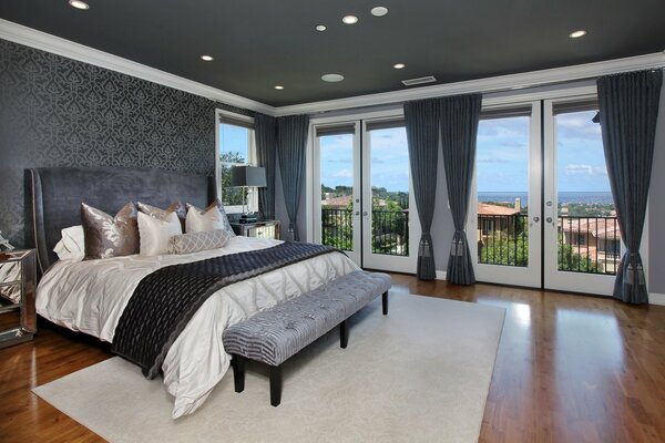 Bedroom with sea and beach view