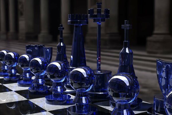 Echecs fantaisie bleu sur fond