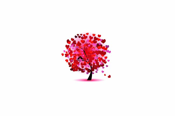 Beautiful tree with hearts on a pink background