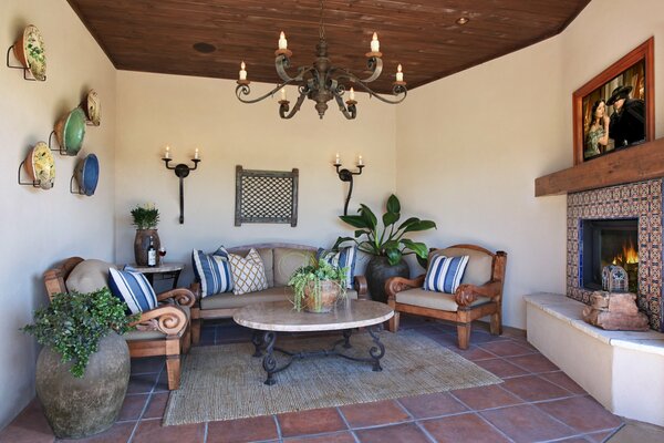 Living room with a beautiful interior and fireplace