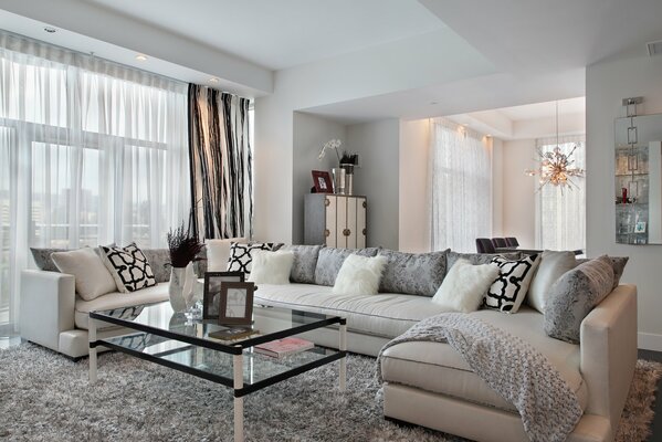 Modern interior in a spacious and beautiful living room