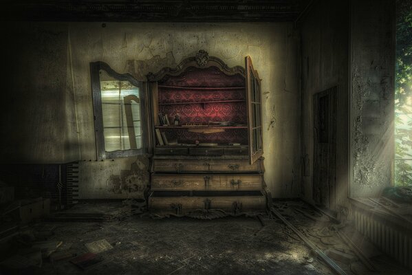 A creepy abandoned closet , like a portal to the past