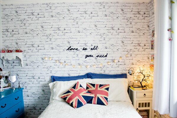 Bedroom with brick walls