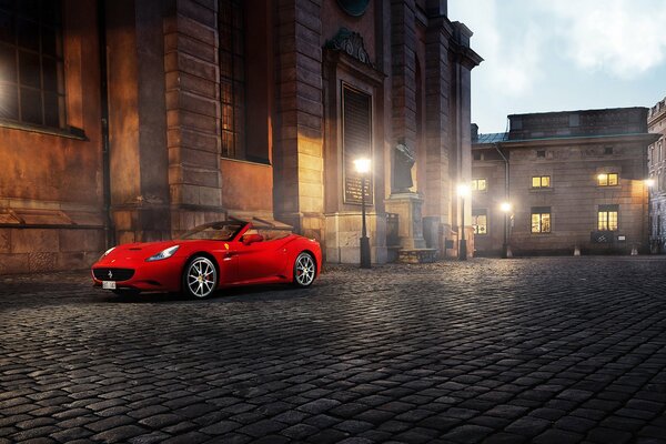 Red Ferrari on the streets of California