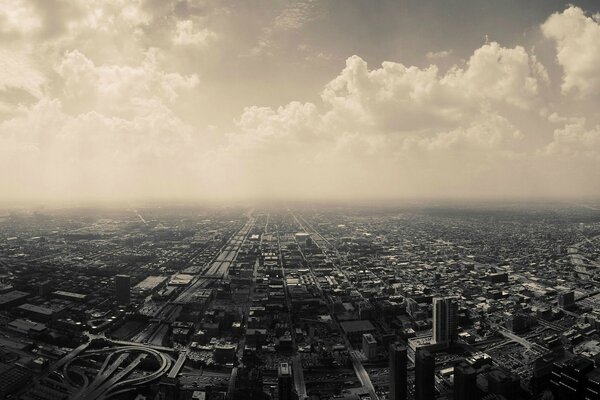 A bird s-eye view of the gloomy city