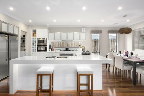 Modern minimalist kitchen interior in milk color