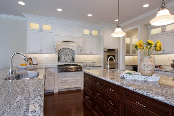 Bright kitchen with marble countertop