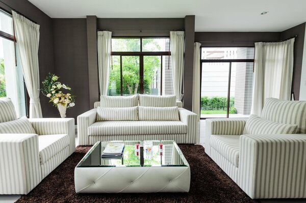 Bright living room with large windows