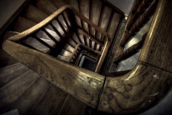 Macro photography of vintage railings of an old wooden staircase