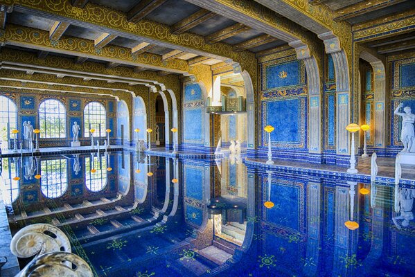 Swimming pool , blue mosaic on the walls