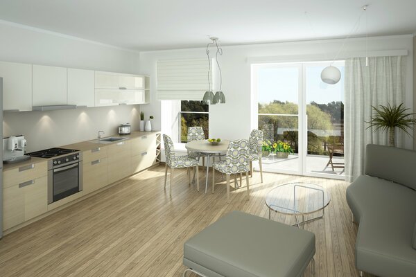 Cuisine blanche, Plancher en bois