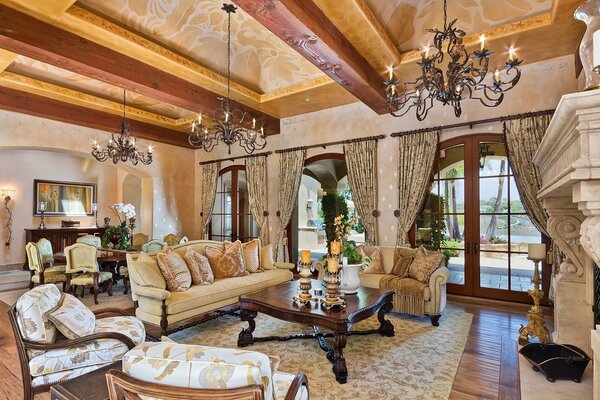 Bohemian living room with luxury furniture