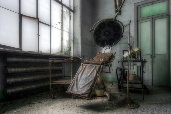 Gloomy interior of an abandoned hospital ward