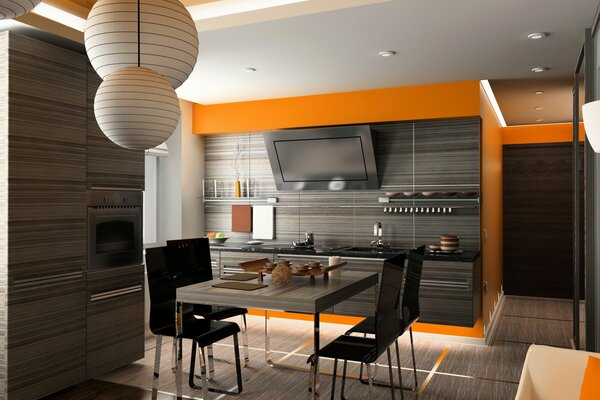 Zdjęcie wnętrza kuchni. Grafika 3D