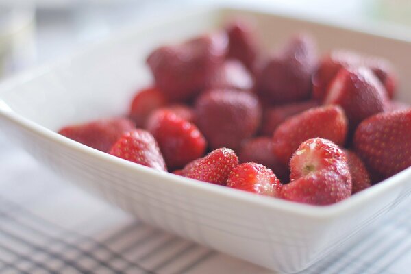 Un plato de deliciosas fresas maduras. verano, sol