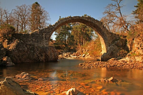 Puente sobre el río en otoño