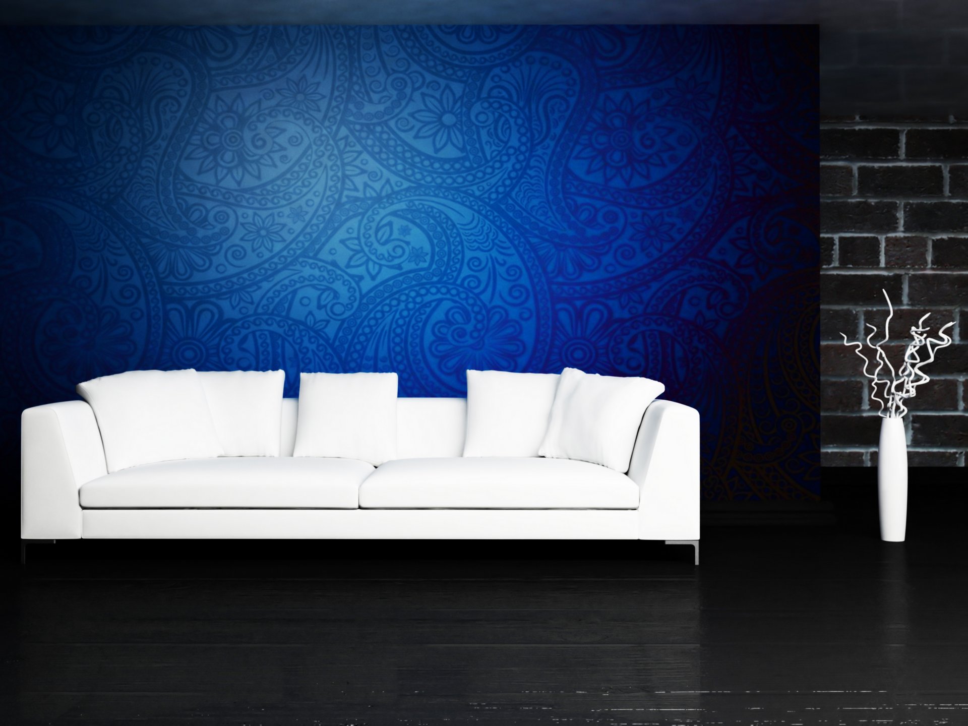 white blue sofa