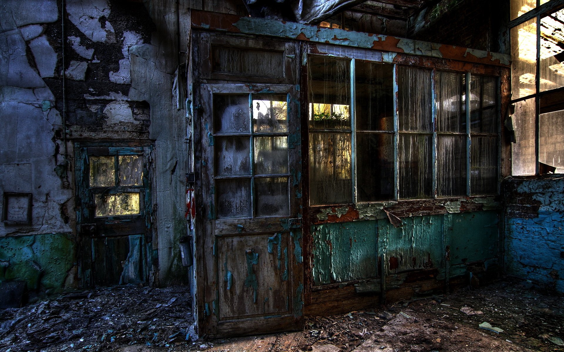 abandoned buildings dirt glass window