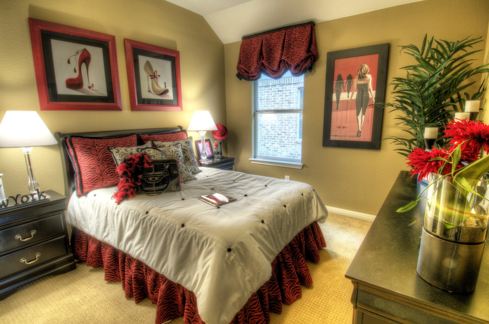 interior bedroom bed light pattern hdr photo