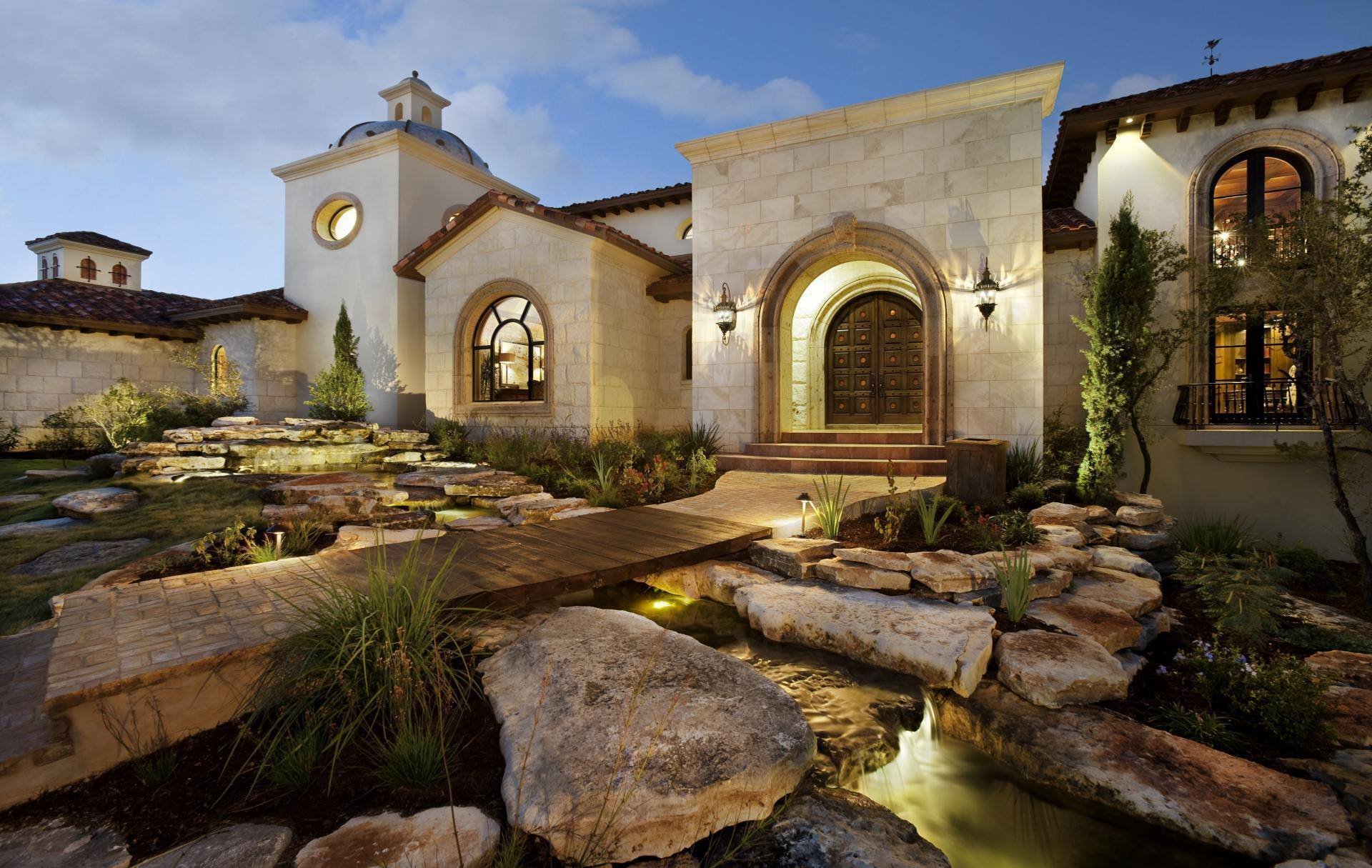 architecture home exterior different unique forest&stone hallway rock boulders running water widescreen hd wallpaper