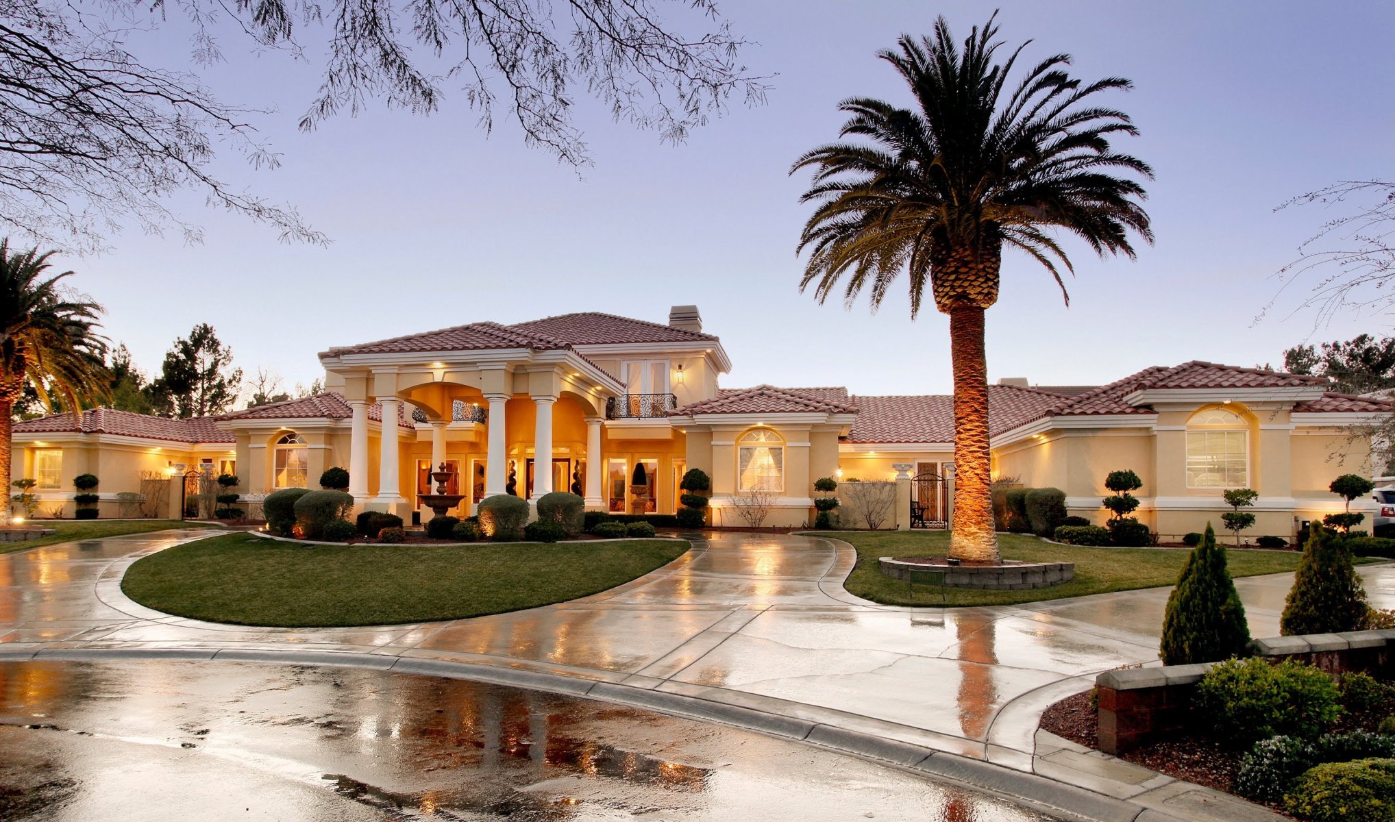 exterior most houses luxory home home hous house villa fountain tree style palm beds