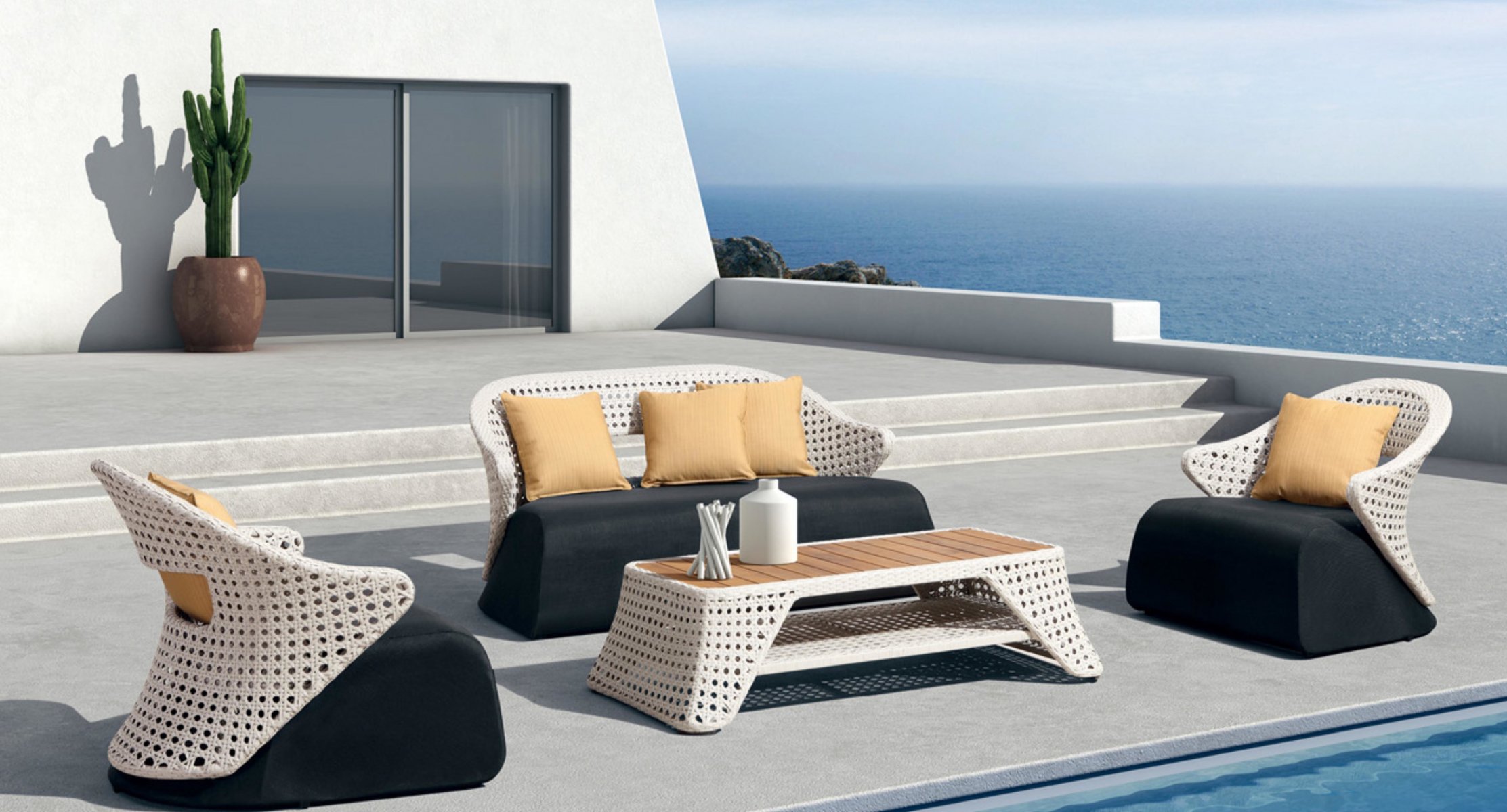 interni stile design zona soggiorno terrazza piscina