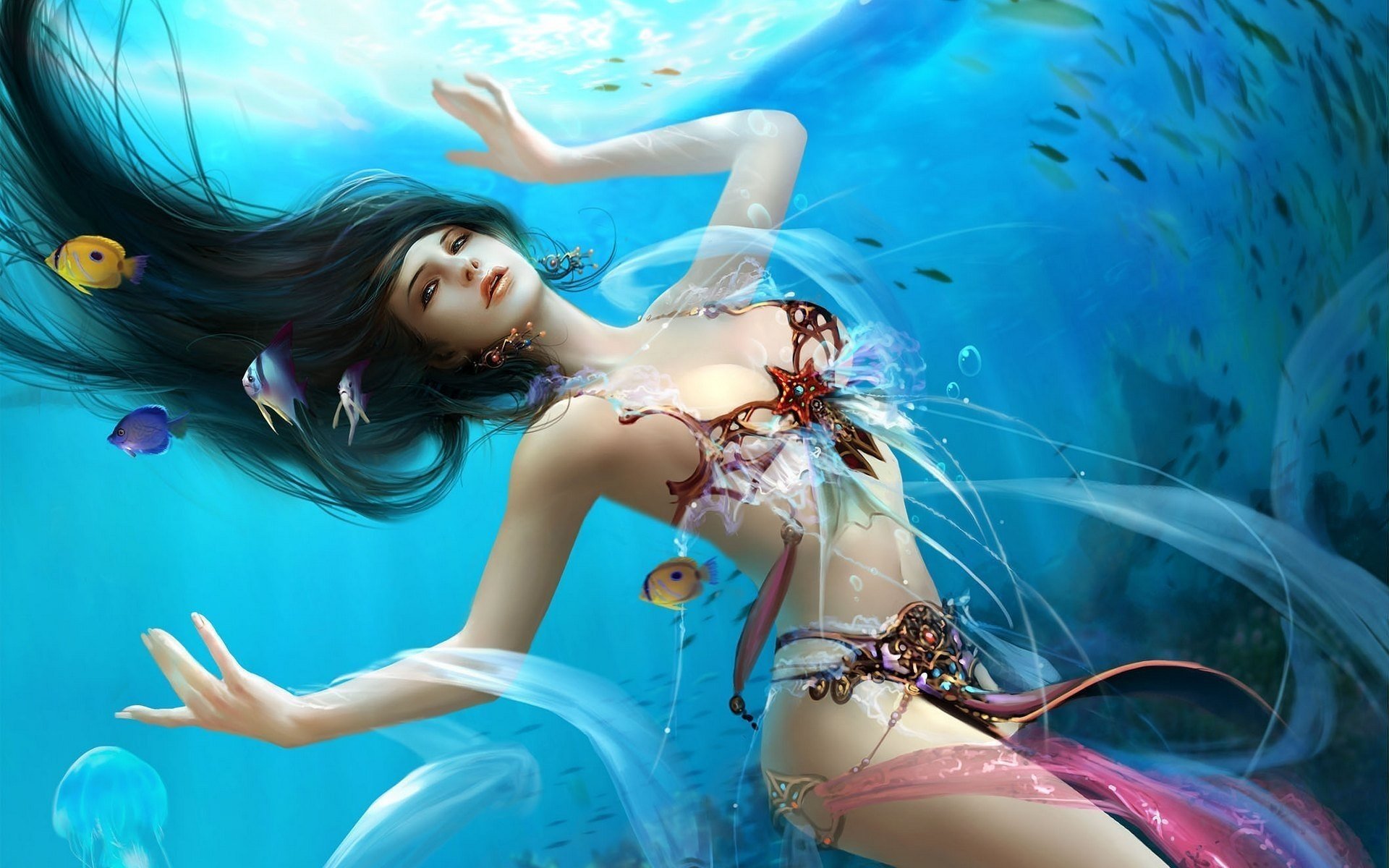 gbrush dehong he goddess of water mermaid русалка фэнтези море fantasy