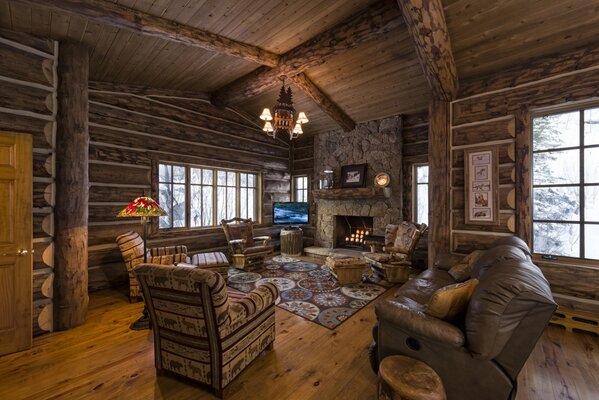 A typical rich living room in eco style