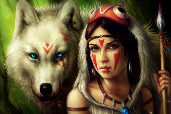 Prinzessin Mononoke mit einem Wolf