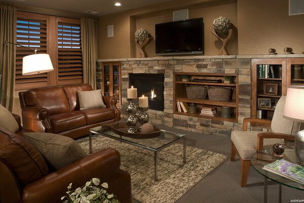 Design del soggiorno in colori marroni