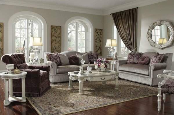 Living room with sofas in brown tones